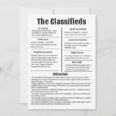 Invitation vintage du journal "The Birthday Times" (Dos)