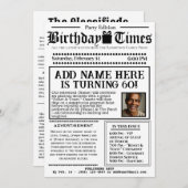 Invitation vintage du journal "The Birthday Times" (Devant / Derrière)