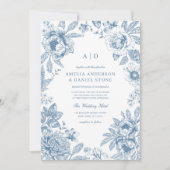 Invitation Vintage Dusty Blue Garden Monogram Mariage (Devant)