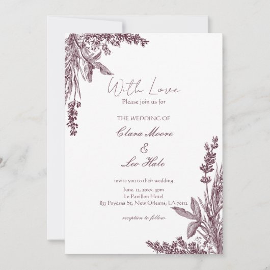 Invitation Vintage Dusty Lavender Herb Wedding  (Devant)