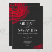Invitation Vintage écarlate rouge rose pétale mariage (Devant / Derrière)