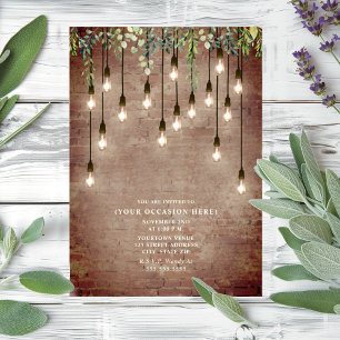 Invitation Vintage Edison Lights Brick BotanParty