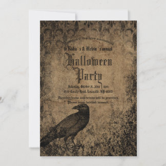 Invitation Vintage Eerie Gothique Éffrayante Raven Halloween 