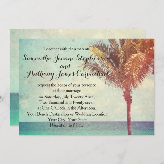Invitation Vintage Effect Beach Wedding (Devant / Derrière)