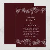 Invitation Vintage Elegance Floral Deep Burgundy Wedding (Devant / Derrière)
