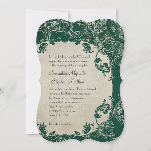 Invitation Vintage Elegance Mariage Toile Floral Damask (Devant)