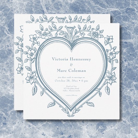 Invitation Vintage Elegant Chinoiserie Blue Heart Mariage