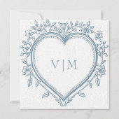 Invitation Vintage Elegant Chinoiserie Blue Heart Mariage (Dos)