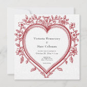 Invitation Vintage Elegant Chinoiserie Floral Heart Mariage (Devant)