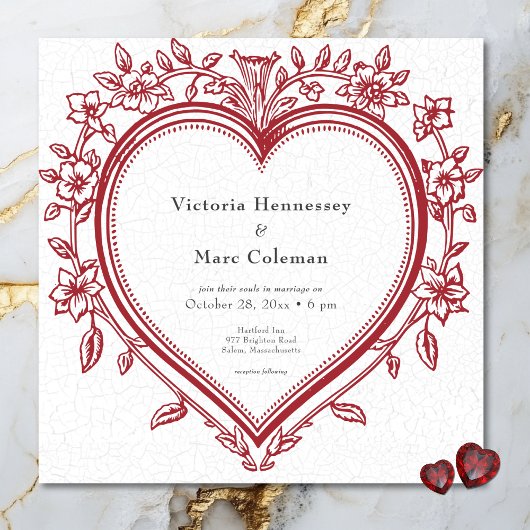 Invitation Vintage Elegant Chinoiserie Floral Heart Mariage