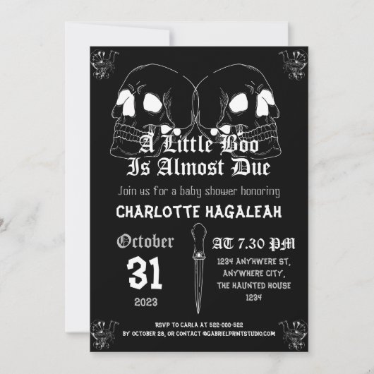 Invitation Vintage Élégant Éffrayant, Baby shower Halloween (Devant)