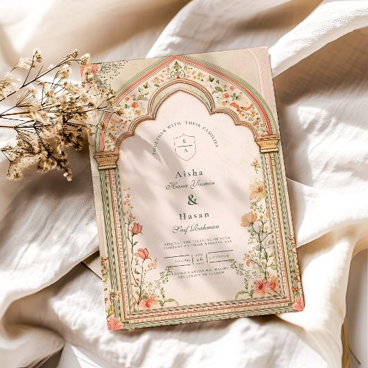 Invitation Vintage Élégant Floral Mariage islamique