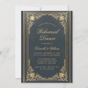 Invitation Vintage Elegant Gold sur la Marine Blue Rehearsdin