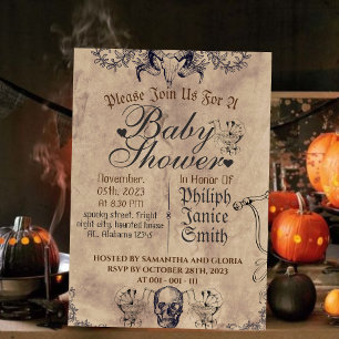 Invitation Vintage Elegant Gothic, Baby shower Halloween