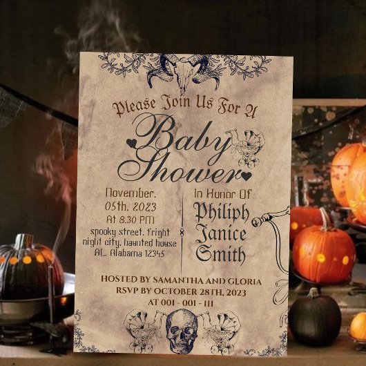 Invitation Vintage Elegant Gothic, Baby shower Halloween