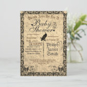 Invitation Vintage Elegant Gothic, Baby shower Halloween (Debout devant)