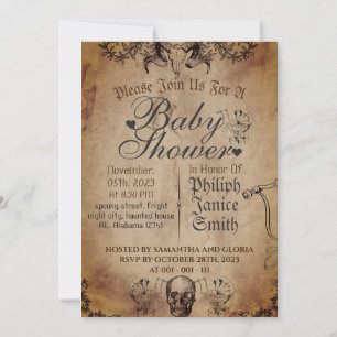 Invitation Vintage Elegant Gothic, Baby shower Halloween