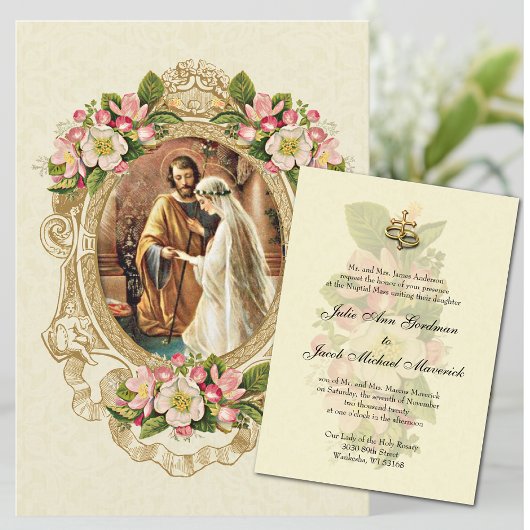 Invitation Vintage Élégant Mariage catholique traditionnel