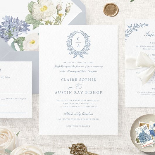 Invitation Vintage Elegant Mariage de couronne de monogramme 