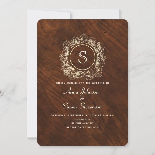 Invitation Vintage Elegant Mariage or (Devant)