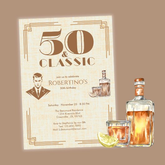 Invitation Vintage Elegant Men's Whiskey 50th Birthday