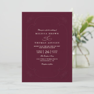 Invitation Vintage Elegant Ornate Embossing QR Code Wedding