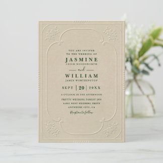 Invitation Vintage Elegant Ornate Embossing QR Code Wedding