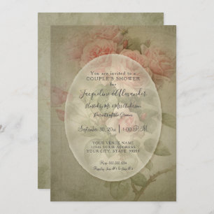 Invitation Vintage Elégant Rose Floral Sage Green Foliage Bee