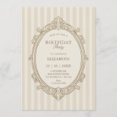 Invitation Vintage elegant soft beige birthday (Devant)
