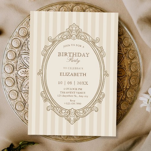 Invitation Vintage elegant soft beige birthday