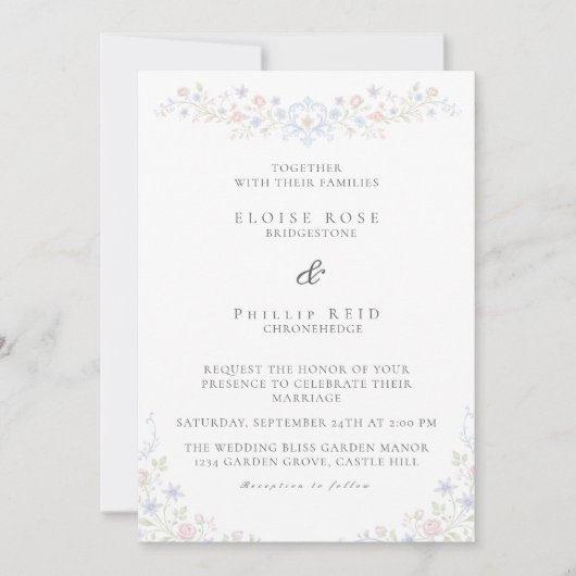 Invitation Vintage Elegant Soft Floral Regency Wedding (Devant)