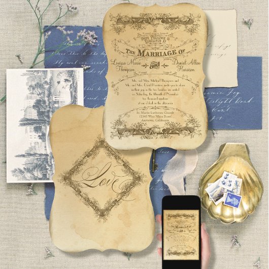 Invitation Vintage Elegant Tea Stainé Antique Mariage