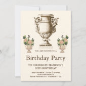 Invitation Vintage Élégant Vase victorienne fête d'anniversai (Devant)