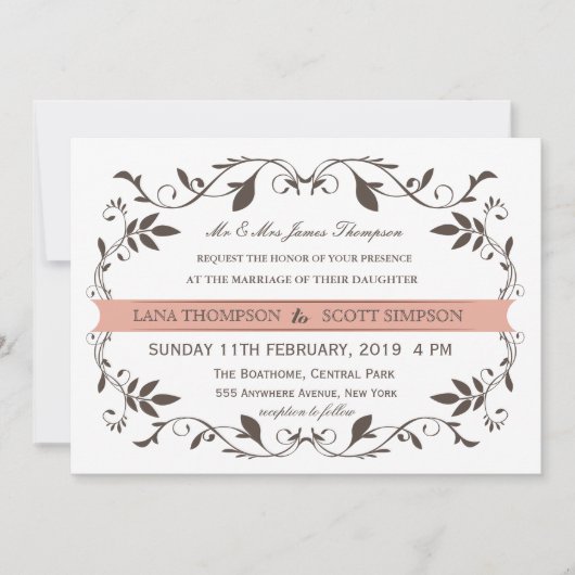Invitation Vintage Elégant Victorien Flourish Mariage blanc (Devant)