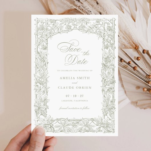 Invitation Vintage Elegant Vines cadre frontière Enregistrer 