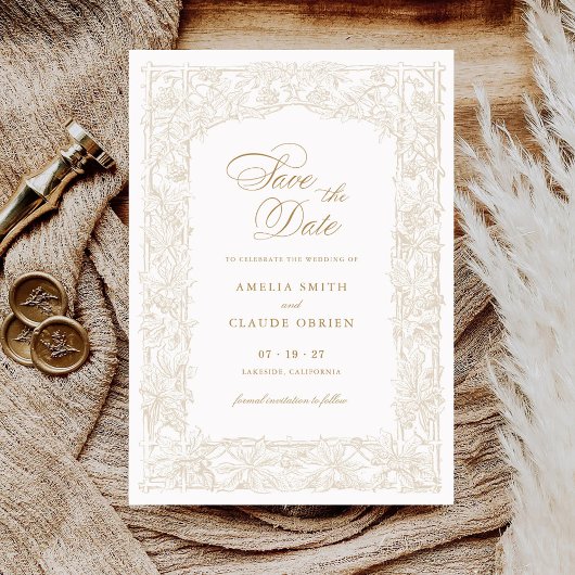 Invitation Vintage Elegant Vines cadre frontière Enregistrer