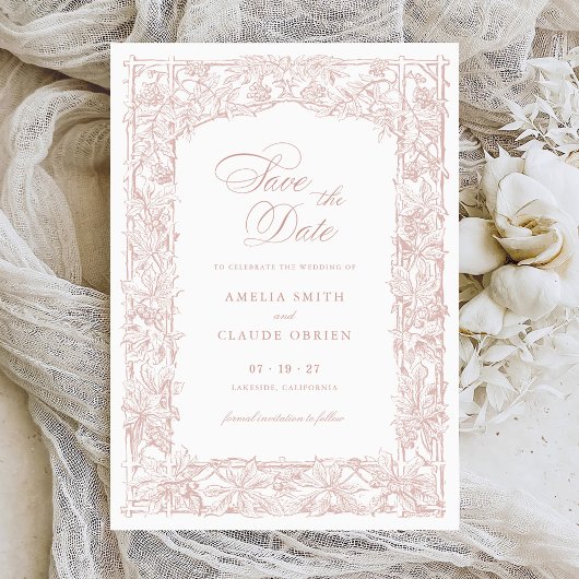 Invitation Vintage Elegant Vines cadre frontière Enregistrer 