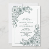 Invitation Vintage Emerald Floral Line Art Mariage (Devant)