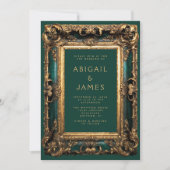 Invitation Vintage Emerald Green Gold QR Code Mariage (Devant)