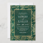 Invitation Vintage Emerald Peacock Gold QR Code Wedding (Devant)