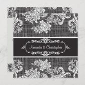 Invitation Vintage en noir et blanc Mariage damass (Devant / Derrière)