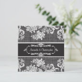 Invitation Vintage en noir et blanc Mariage damass (Debout devant)