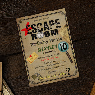 Invitation Vintage Escape Room Mystère Anniversaire