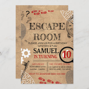 Invitation Vintage Escape Room Mystère Anniversaire