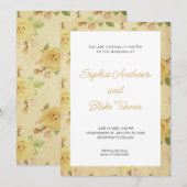Invitation Vintage et élégant Mariage Floral Jaune (Devant / Derrière)