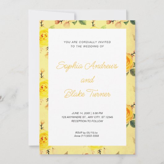 Invitation Vintage et élégant Mariage Floral Jaune (Devant)