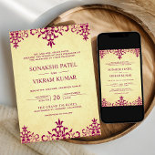 Invitation Vintage Ethnic Pink Damask Indian Wedding