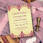 Invitation Vintage Ethnic Pink Damask Indian Wedding<br><div class="desc">Amaze your guests with this elegant Indian wedding invite featuring a beautiful intricate damask design on a vintage parchment background. Simply add your event details on this easy-to-use template to make it a one-of-a-kind invitation.</div>