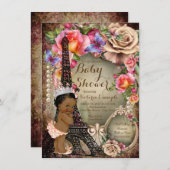 Invitation Vintage Ethnic Princess Paris Baby shower (Devant / Derrière)