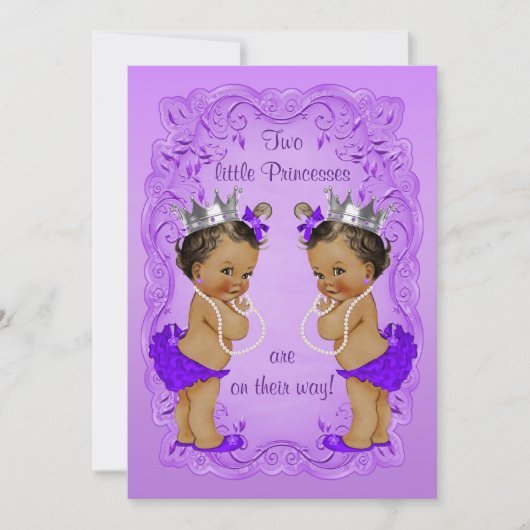 Invitation Vintage Ethnic Princess Twins Baby shower violet (Devant)